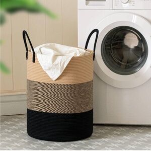 WOVEN COTTON ROPE BASKET w/ LONG ROPE HANDLES